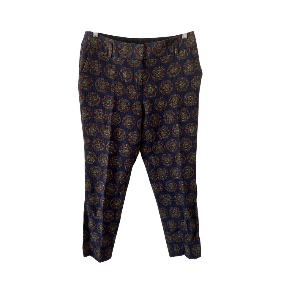 Ann Taylor Loft Julie Navy Print Pants Trousers Size 8 Pockets Work Casual